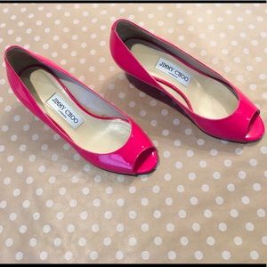 Jimmy Choo Hot Pink Bergen Wedges size 7.5